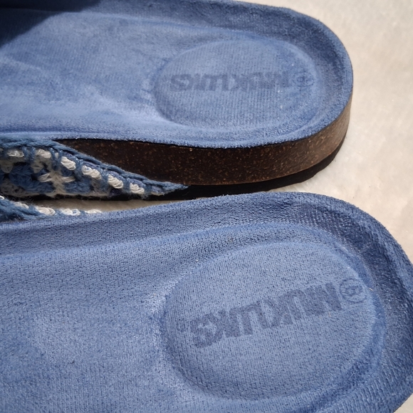 Muk Luks Blue and Cream Crochet Slippers - Picture 5 of 6